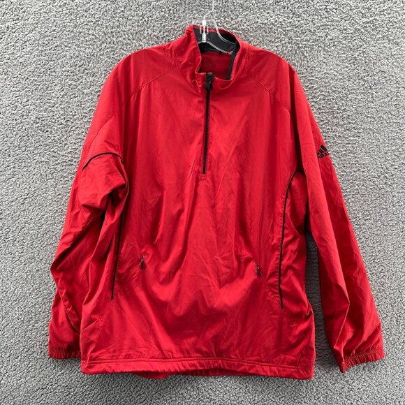 Adidas Golf 1/4 Zip Windbreaker Mens Large Climaproof Red Vented Track - Picture 1 of 10